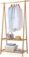 finnhomy extra large bamboo clothes rack: portable garment rack with 2-tier storage box shelves for entryway and bedroom - patented design логотип