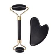 🌿 ideayard jade roller and gua sha set - anti aging face massager tool - natural jade roller for face and guasha stone for body - skin care tools kit for slimming & firming, black obsidian logo