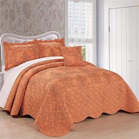 img 4 attached to 🛏️ Home Soft Things Damask Oversize Queen Bedspread Set - Scalloped Edge Reversible Quilt Coverlet Comforter Prewashed Bedding Set - Matelasse Embossed Floral Pattern - Nectarine (110" x 120")