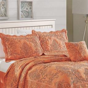 img 2 attached to 🛏️ Home Soft Things Damask Oversize Queen Bedspread Set - Scalloped Edge Reversible Quilt Coverlet Comforter Prewashed Bedding Set - Matelasse Embossed Floral Pattern - Nectarine (110" x 120")