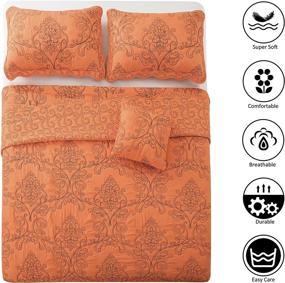 img 3 attached to 🛏️ Home Soft Things Damask Oversize Queen Bedspread Set - Scalloped Edge Reversible Quilt Coverlet Comforter Prewashed Bedding Set - Matelasse Embossed Floral Pattern - Nectarine (110" x 120")