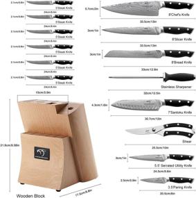 img 3 attached to 🔪 Premium Damascus Knife Set for Chefs, 15-Piece Kitchen Knife Set With Block - Ergonomic Handle, Steak Knives, Sharpener, and Shears Included