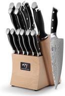 🔪 premium damascus knife set for chefs, 15-piece kitchen knife set with block - ergonomic handle, steak knives, sharpener, and shears included logo