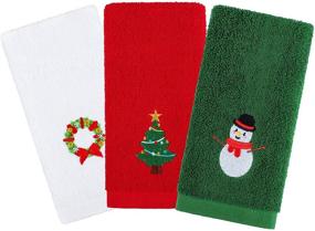 img 4 attached to ANECO 3 Pack Christmas Hand Towels Washcloths - 100% Pure Cotton, Festive 🎄 Christmas Patterns - Bathroom Decorative Dish Towels Set - Perfect Christmas Gift (Red, White, Green)