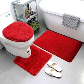 img 1 attached to 🛁 Smart Linen 3 Piece Bathroom Rug Set - Non Slip Bath Rugs with Rubber Backing, Machine Washable - Super Soft Microfiber - Includes Bath Rug, Contour Mat, and Toilet Lid Cover - Solid Red