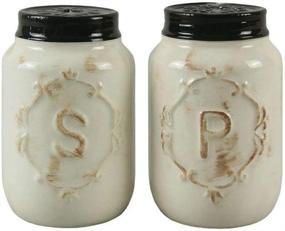 img 2 attached to 🍶 Youngs Miniature Country Ceramic Mason Jar Salt & Pepper Shakers, Cream - Adorable 2.75" High x 1.5" Diameter Set