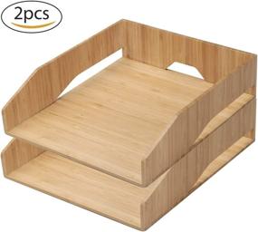 img 3 attached to 📦 2 Pack Stackable Bamboo Paper Tray Office Organizer by MobileVision for Files, Documents, Letter Sorting, Envelopes, and Magazine Holding