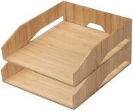 📦 2 pack stackable bamboo paper tray office organizer by mobilevision for files, documents, letter sorting, envelopes, and magazine holding логотип