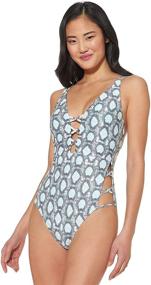 img 2 attached to 👙 Stylish and Sexy: Jessica Simpson Women's Strappy Plunging One-Piece Swimsuit