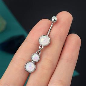 img 1 attached to 💎 COCHARM Cute Opal Belly Button Rings for Women | Dangly 316L Stainless Steel Navel Rings with Long Curved Barbell - 14g