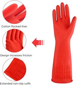 img 2 attached to Waterproof Reusable Kitchen Dishwashing Gloves 2 Pairs 🧤 with Long Cotton Lining – Includes 2-Pack Cleaning Cloth