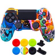 9cdeer ps4 controller protective cover: silicone skin + thumb grips & dust proof plugs – cartoon paint design logo