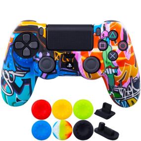 img 4 attached to 9CDeer PS4 Controller Protective Cover: Silicone Skin + Thumb Grips & Dust Proof Plugs – Cartoon Paint Design