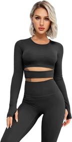 img 4 attached to 🔥 QINSEN Women's 2 Piece Long Sleeve Cutout Crop Tops & Tummy Control Leggings Workout Sets