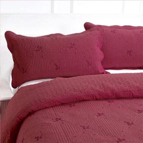img 3 attached to 🌸 Stunning 3 Piece Embroidered Quilt Twin Size - Floral Bedspread Lightweight Coverlet in Burgundy - Beautiful Bed Cover Blanket for Home Decor