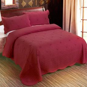 img 4 attached to 🌸 Stunning 3 Piece Embroidered Quilt Twin Size - Floral Bedspread Lightweight Coverlet in Burgundy - Beautiful Bed Cover Blanket for Home Decor