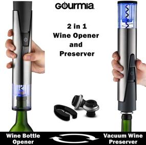 img 3 attached to 🍷 Gourmia 2 in 1 Electric Wine Opener and Preserver Set - Removes Corks, Vacuum Seals & Preserves Wine - Rechargeable Corkscrew with Foil Cutter, 2 Stoppers, and Recharging Base