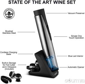 img 2 attached to 🍷 Gourmia 2 in 1 Electric Wine Opener and Preserver Set - Removes Corks, Vacuum Seals & Preserves Wine - Rechargeable Corkscrew with Foil Cutter, 2 Stoppers, and Recharging Base