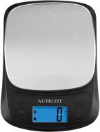 nutri fit ultra slim kitchen scale - digital food weight scale for baking cooking in grams and ounces with tare & backlit lcd display - 11lb 5kg capacity - black/stainless steel logo