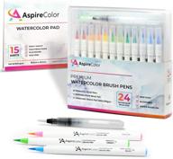 🎨 набор художественных ручек-кистей aspirecolor: 24 яркие акварельные ручки, скетчбук для рисования, кисть для нанесения воды – идеально подходит для взрослых, художников, новичков логотип