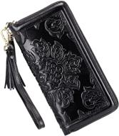 chic and compact: pijushi leather wallets wristlet - black, women's handbags & wallets combo logo