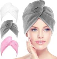 👩 aidea microfiber hair towel wrap for women, 3 pack 10x26 inch, highly absorbent quick drying hair turban (gray, pink, and white) logo