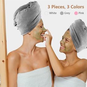 img 3 attached to 👩 AIDEA Microfiber Hair Towel Wrap for Women, 3 Pack 10x26 inch, Highly Absorbent Quick Drying Hair Turban (Gray, Pink, and White)