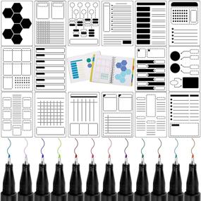 img 4 attached to 📔 16-Piece Journal Stencil Scrapbook DIY Drawing Template with 12 Vibrant Color Pens - A5 Bullet Dot Grid Notebook Stencils for Planner Weekly Layouts, Schedule Diary, and Grid Designs