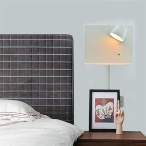 img 3 attached to 🔌 Versatile Wall Sconce with USB Charging Port and Adjustable LED Reading Lights - Perfect Bedside Lighting Solution for Living Room - White 11x8.66 inch