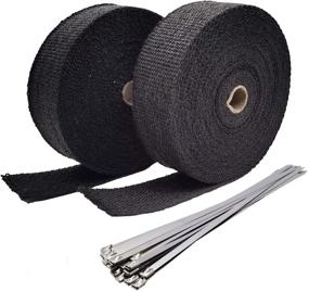 img 4 attached to 🔥 Ucreative Black Fiberglass Exhaust Header Heat Wrap Kit - 2 Rolls (2x50') with 20pcs 11.8 Inch Stainless Steel Locking Ties (2-Pack)