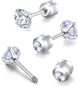 img 4 attached to Titanium Cubic Zirconia Cartilage Earrings with Screw Backs - Unisex Double Round Studs for Safety 💎 - Ideal for Toddlers and Girls 3-6mm - Available in White Gold, Yellow Gold, Rose Gold, and Black