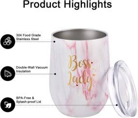 img 1 attached to 🎁 Marble Pink Boss Lady Wine Tumbler Cupcake Wine Socks Set – Ideal Bosses Day and Christmas Gifts for Women Boss, Female Friends, and Mom. Insulated 12 Oz Stainless Steel Wine Tumbler with Lid, Socks, Opener, and Stopper.