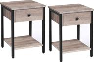 🛋️ set of 2 industrial nightstands with drawer and storage shelf, 2-tier end table, wood accent table with metal frame, easy assembly, greige and black bg40bzp201 logo