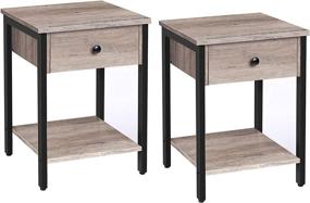 img 4 attached to 🛋️ Set of 2 Industrial Nightstands with Drawer and Storage Shelf, 2-Tier End Table, Wood Accent Table with Metal Frame, Easy Assembly, Greige and Black BG40BZP201