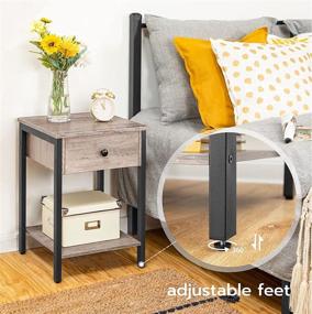 img 1 attached to 🛋️ Set of 2 Industrial Nightstands with Drawer and Storage Shelf, 2-Tier End Table, Wood Accent Table with Metal Frame, Easy Assembly, Greige and Black BG40BZP201