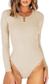 img 4 attached to 👗 MISSJOY Women's Long Sleeve Ribbed Knit Leotard Bodysuit with Crew Neck and Underbust Detailing