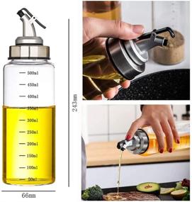 img 2 attached to 🍶 17oz Clear Glass Olive Oil Dispenser Bottle - 500ml Oil & Vinegar Cruet: Dripless Spout & No-Drip Carafe Decanter for Kitchen