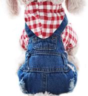 👖 stylish denim dog jeans jumpsuit: striped or grid hoodie coat - ideal for small to medium-sized pets логотип