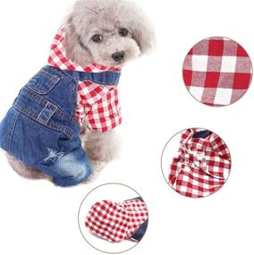 img 2 attached to 👖 Stylish Denim Dog Jeans Jumpsuit: Striped or Grid Hoodie Coat - Ideal for Small to Medium-sized Pets