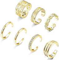 🌸 fibo steel 8 pcs open toe rings for women: vintage flower hollow cz band set – adjustable toe rings collection logo