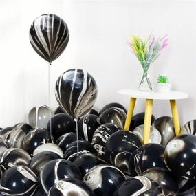 img 4 attached to 🎈 50-Pack 12 Inch Black Marble Agate Latex Balloons for Black & White Birthday Party, Tie Dye Balloon Decoration for Wedding, Baby Shower, Halloween Festival, Photobooth