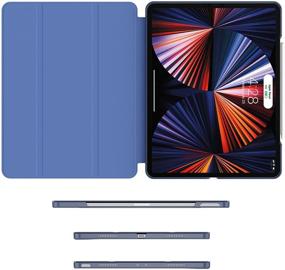 img 2 attached to 📱 Soke New iPad Pro 12.9 Case 2021(5th Generation) - Slim Trifold Stand + Apple Pencil Charging + Smart Auto Wake/Sleep, Premium Protective Hard PC Back Cover for iPad Pro 12.9 inch (Navy Blue)