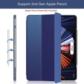 img 1 attached to 📱 Soke New iPad Pro 12.9 Case 2021(5th Generation) - Slim Trifold Stand + Apple Pencil Charging + Smart Auto Wake/Sleep, Premium Protective Hard PC Back Cover for iPad Pro 12.9 inch (Navy Blue)