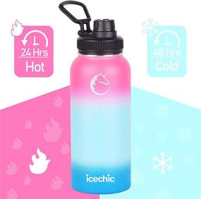 img 1 attached to Icechic 32 oz Vacuum Insulated Stainless Steel Water Bottle with 2 Lids - Spout and Straw | Double Wall, Sweat-Proof Flask for Cold and Hot Beverages, 48 Hrs Cold/24 Hrs Hot