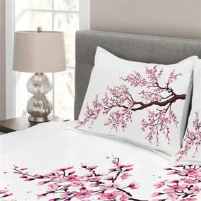 img 2 attached to 🌸 Stunning Dark Brown Sakura Tree Bedspread: Ambesonne Japanese 3 Piece Coverlet Set with Pillow Shams – Queen Size