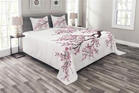 img 3 attached to 🌸 Stunning Dark Brown Sakura Tree Bedspread: Ambesonne Japanese 3 Piece Coverlet Set with Pillow Shams – Queen Size