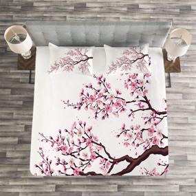 img 1 attached to 🌸 Stunning Dark Brown Sakura Tree Bedspread: Ambesonne Japanese 3 Piece Coverlet Set with Pillow Shams – Queen Size
