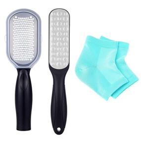 img 4 attached to 👣 Pedicure Tools Kit for Feet with Foot File, Callus Remover, Heel Scraper, Foot Rasp Buffer Grinder, and Callous Files - Includes Catcher with Cover and 1 Pair of Non-Gel Heel Socks (Light Blue)