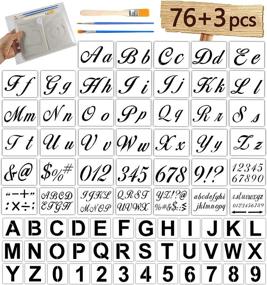 img 4 attached to 🎨 79PCS Letter Stencils for Wood Painting, Calligraphy Font Upper and Lowercase Letters, Reusable Plastic Templates with Numbers and Signs - Set of 198 Designs for DIY Art Crafts