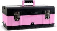 🔒 pink power aluminum tool box: 18 inch portable storage solution with locking lid & extra compartments logo